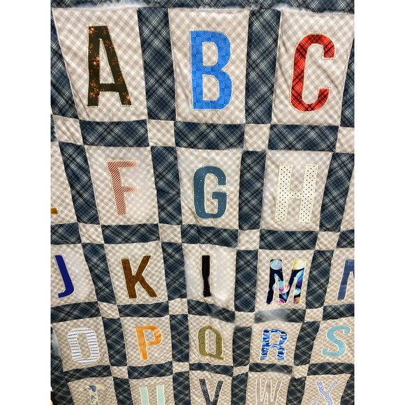 NEW Handmade Alphabet Quilt Blanket 36" X 54” Multicolor Letters Plaid Gingham S - Picture 3 of 4